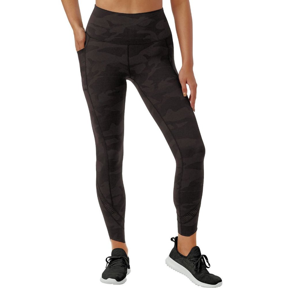 Zen Perforated Printed Hi Rise Ankle Legging with Pockets Camo Print
